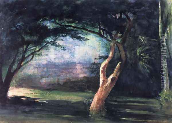 Study Of Trees In Moonlight At Honolulu Oil Painting - John La Farge