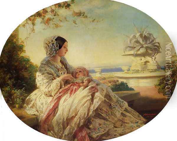 Queen Victoria with Prince Arthur Oil Painting - Franz Xavier Winterhalter