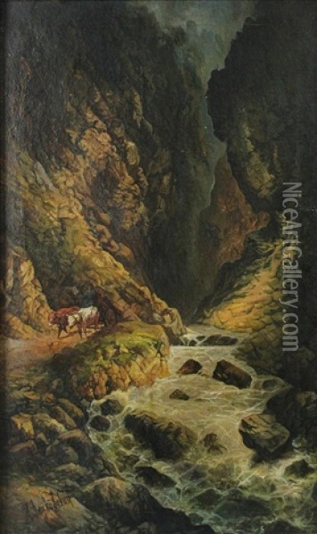 Mountain Stream Oil Painting - Il'ia Nikolaevich Zankovskii