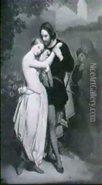 Faust Und Gretchen Im Garten, Im Hintergrund Mephisto Mit   Marthe Schwertlein Oil Painting - Ary Scheffer