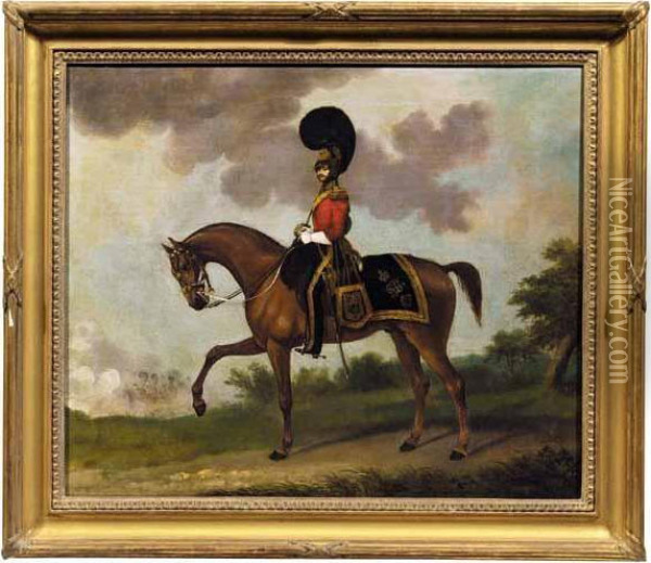 Portrait Of An Officer Of The 7th Light Dragoon Guards On His Charger Oil Painting - Augustus S. Boult