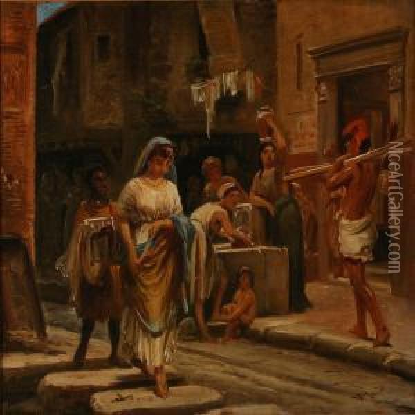 Historical Street Scene From Pompeii In Italy Oil Painting - Vilhelm J. Rosenstand
