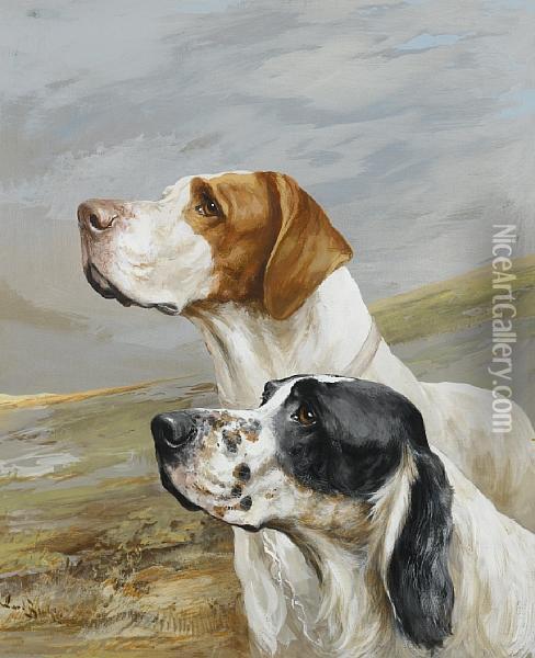 English Setter And Pointer Oil Painting - Binks, R. Ward
