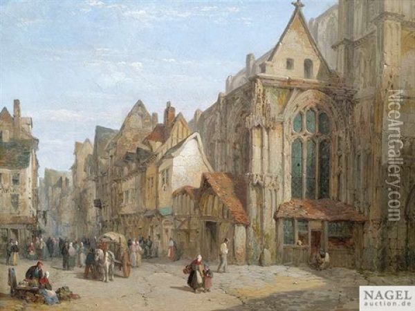 Blick In Die Altstadt Und Auf Einen Teil Der Kirche St. Etienne In Rouen Oil Painting - Lewis John Wood
