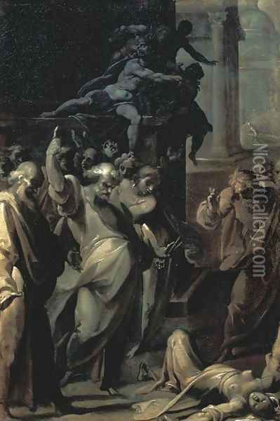 The Death of Ananias and Saphira Oil Painting - Cristoforo Pomarancio (Roncalli)