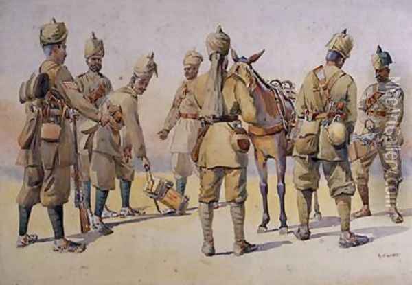 Soldiers of the 46th and 33rd Punjabis Oil Painting - Alfred Crowdy Lovett