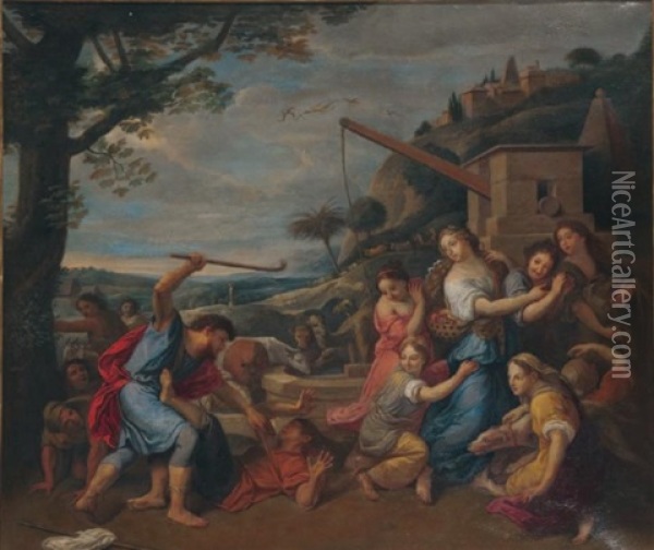 Moise Defend Les Filles De Jethro Oil Painting - Charles Le Brun