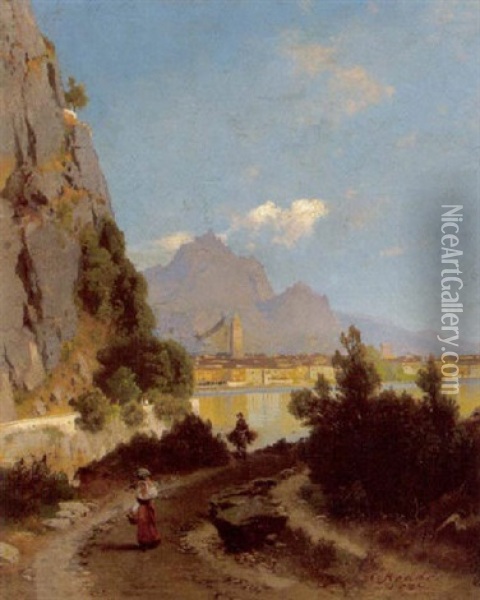Blick Auf Riva Am Garda See Oil Painting - Carl Gustav Rodde