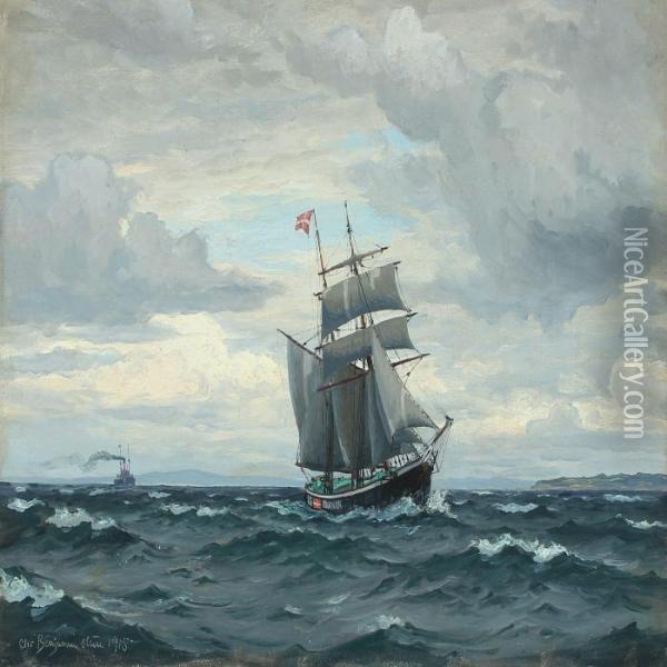 Seascape With Ships Oil Painting - Christian Benjamin Olsen