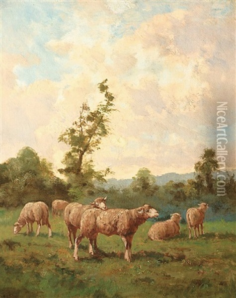 Schafe In Eineer Sommerlandschaft (pair) Oil Painting - Charles Emile Jacque