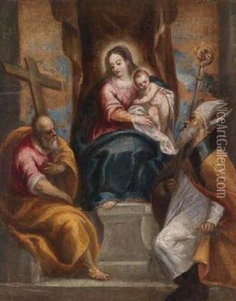 Thronende Madonna Mit Kind Und Zwei Heiligen Oil Painting - Giovanni Battista I Maganza