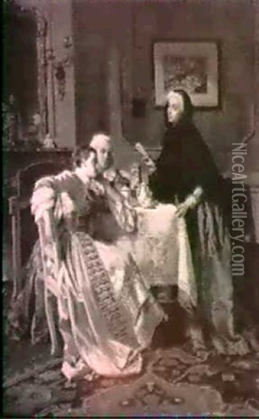 A Bourgeois Interior With Elegant Ladies Having Tea Oil Painting - Jean Carolus