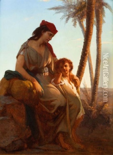Femme Kabyle Et Son Fils Oil Painting - Jean Raymond Hippolyte Lazerges