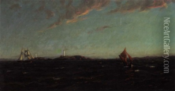 Seilbater Ved Fyr Oil Painting - Thorolf Holmboe