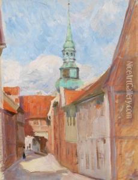 Die Altstadt Von Stade Mit Der Kirche St. Cosmae Oil Painting - Julius Von Ehren