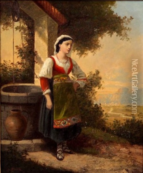 At The Well Oil Painting - Charles Felix Edouard Deshayes