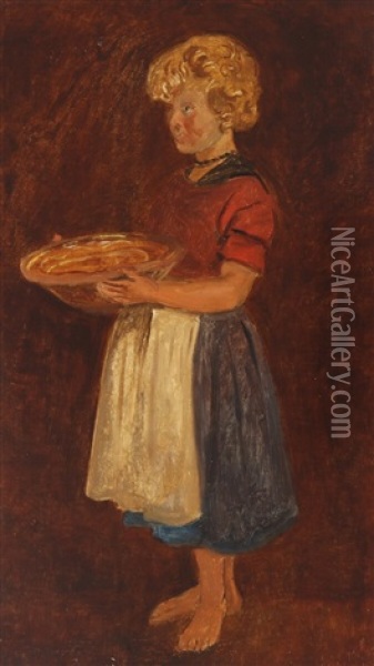 A Young Girl With An Earthenware Bowl Oil Painting - Constantin (Carl Christian Constantin) Hansen