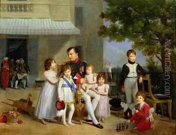 Portrait of Napoleon Bonaparte with his Nephews and Nieces on the Terrace at Saint Cloud Oil Painting - Louis Ducis