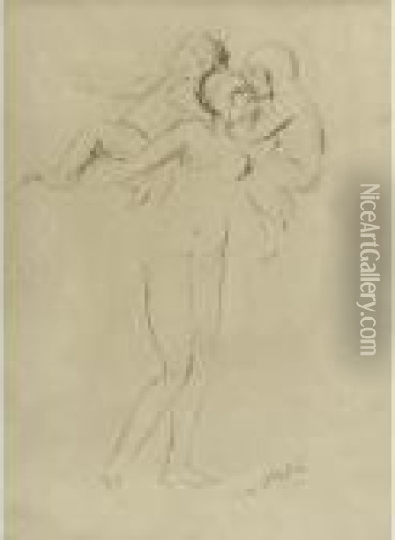 Femme Nu Avec Amours (study For 'la Nuit') Oil Painting - Auguste Rodin
