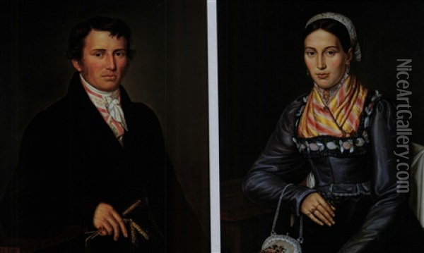 Portraits Eines Ehepaares In Munchner Festtagstracht (pair) Oil Painting - Joseph Anton Rhomberg