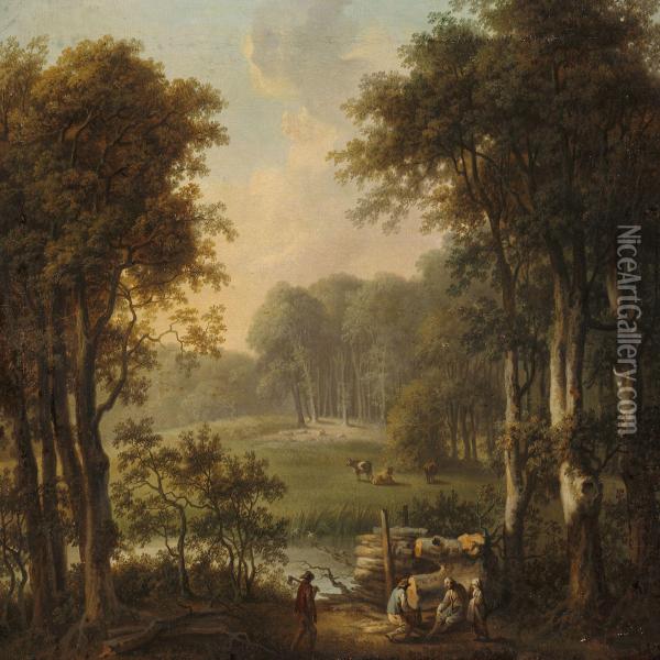 Woodcutters In The Woods Oil Painting - Christian August Lorentzen