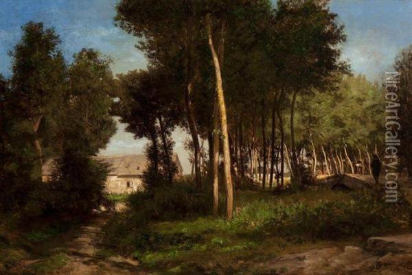A Path Along Houses Oil Painting - Emile Charles Lambinet