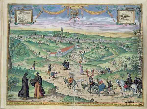Town Plan of Seville from Civitates Orbis Terrarum 2 Oil Painting - Joris Hoefnagel