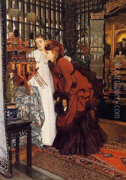 Young Women Looking At Japanese Objects Oil Painting - James Jacques Joseph Tissot