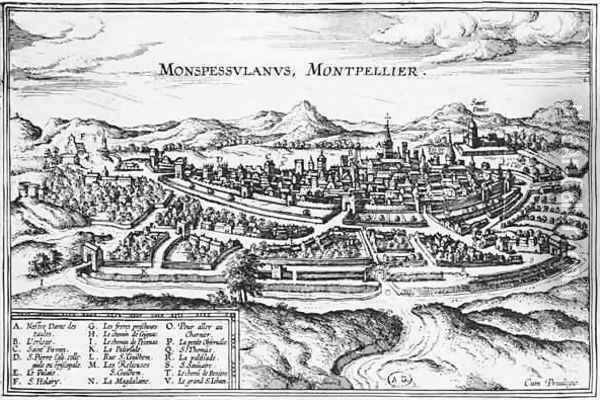 Map of Montpellier from Civitates Orbis Terrarum Oil Painting - Joris Hoefnagel
