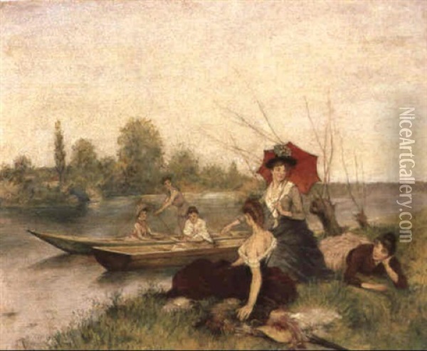 Flusspartie Mit Damen Oil Painting - Jeanne Guerard-Gonzales