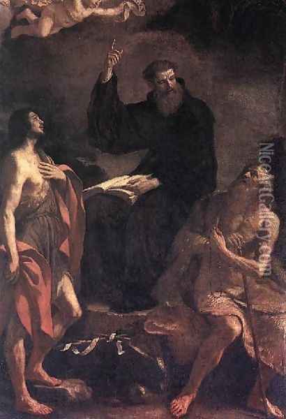 St Augustine St John The Baptist And St Paul The Hermit Oil Painting - Giovanni Francesco Barbieri