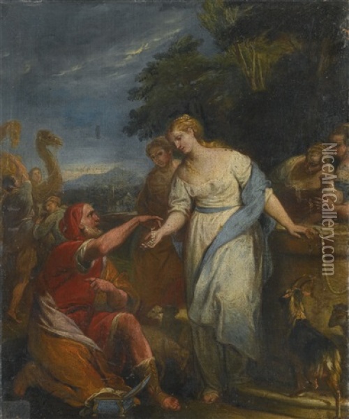 Rebecca And Eliezer At The Well Oil Painting - Gregorio Lazzarini