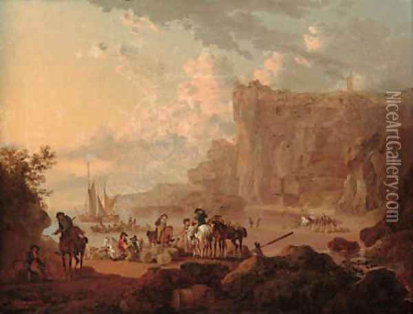 Les Contrebandiers, Flamborough Head, Yorkshire Oil Painting - Julius Caesar Ibbetson