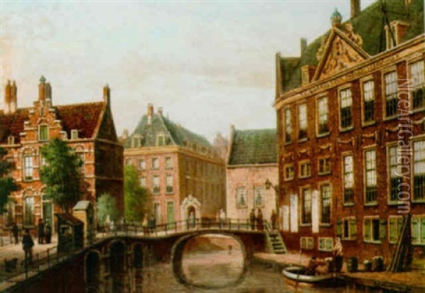 A View Of The Grimburgwal, Amsterdam Oil Painting - Tinus de Jongh