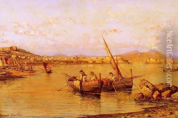 The Bay Of Naples Oil Painting - Giuseppe Carelli