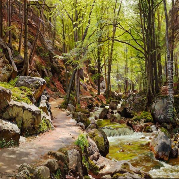 A Forest Near Ilsenburg In The Harz, Germany Oil Painting - Peder Mork Monsted