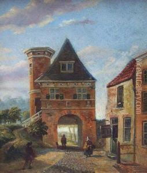 Hollandische Dorfansicht Mit Staffage Oil Painting - Jacobus Van Jr Gorkom