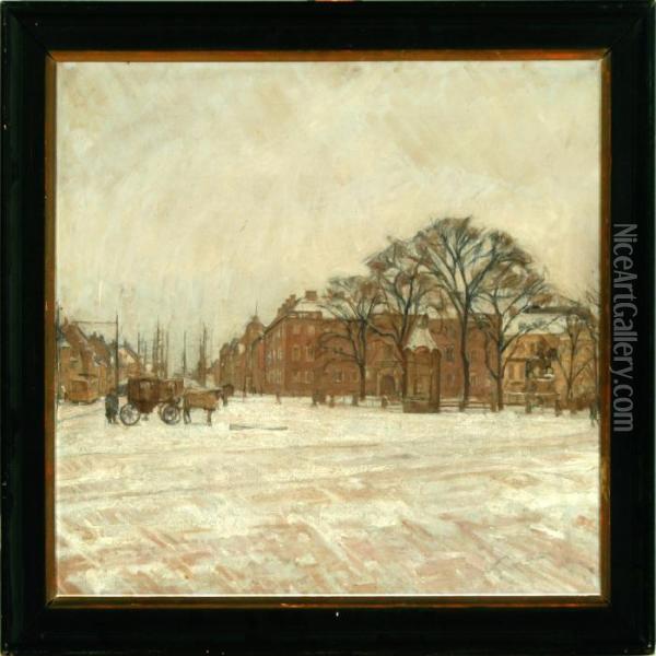 Winter Day At The King's Square In Copenhagen Oil Painting - Carl Schou