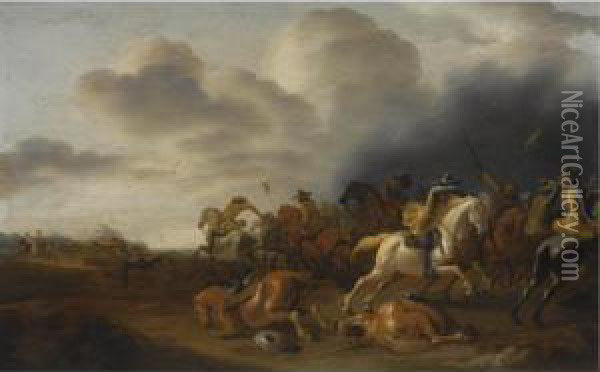 A Cavalry Battle Scene Oil Painting - Jan Jacobsz. Van Der Stoffe