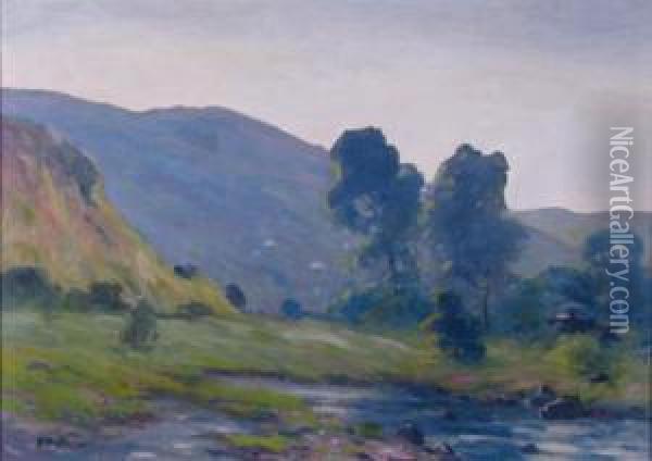 Summer Landscape With Creekside Cottage Oil Painting - George Herbert Baker