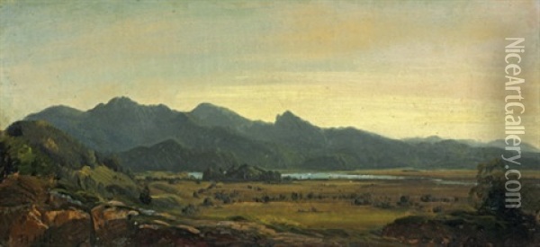 Voralpenlandschaft Mit See Oil Painting - Heinrich Hofer