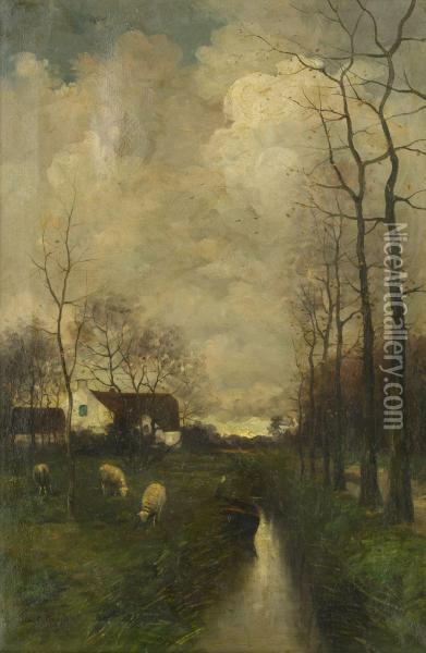 Hollandskt Landskap Oil Painting - Charles Paul Gruppe