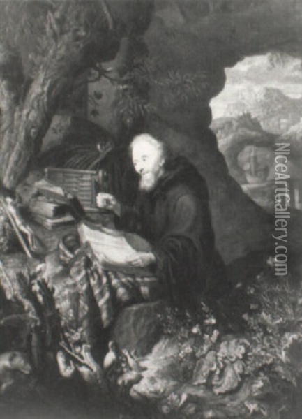 A Monk At Prayer In A Grotto Oil Painting - Laslett John Pott