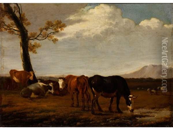 Vieh An Der Tranke Oil Painting - Paulus Potter