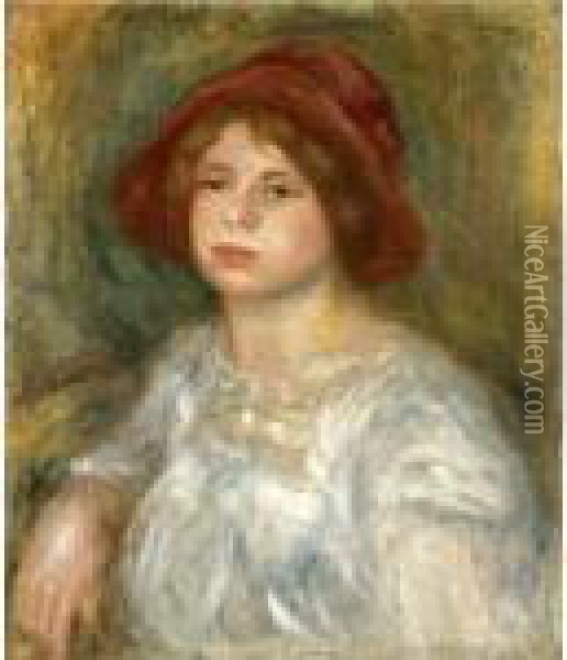 Property From A Private Collection
 

 
 
 

 
 Jeune Fille Au Chapeau Rouge Oil Painting - Pierre Auguste Renoir
