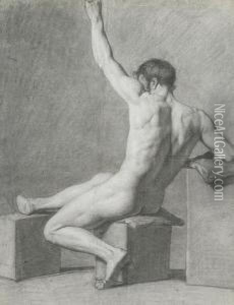 Seated Academic Nude Oil Painting - Francois - Joseph Heim