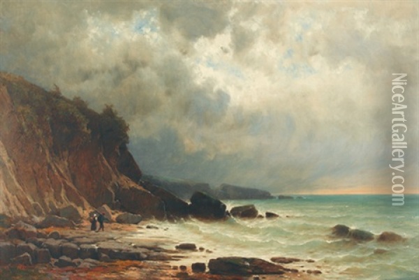 Fischerpaar An Felskuste Oil Painting - Gustave Eugene Castan