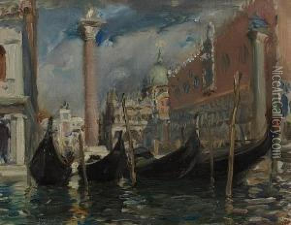 Gondolas Venice Oil Painting - Douglas Strachan
