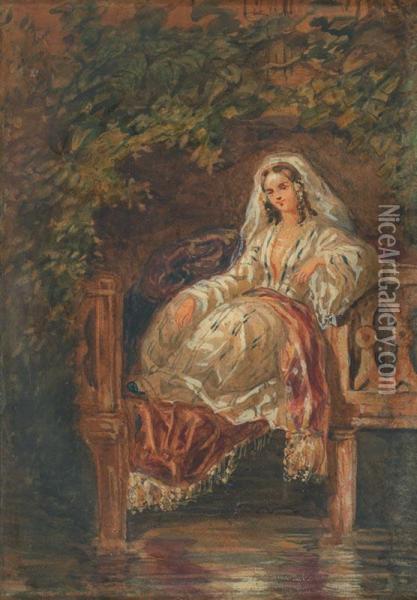 Odalisque Aux Eaux Douces Oil Painting - Henri V. Deveria