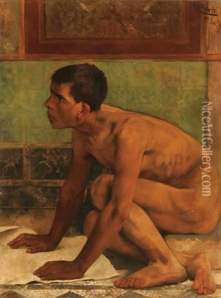 A Roman Slave Boy-1889 Oil Painting - Carl Gehrts